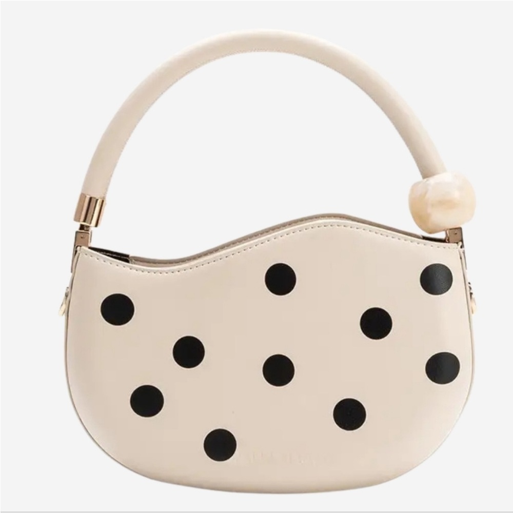 Melie Bianco Cream & Black Polka Dot Crossbody Bag NWOT